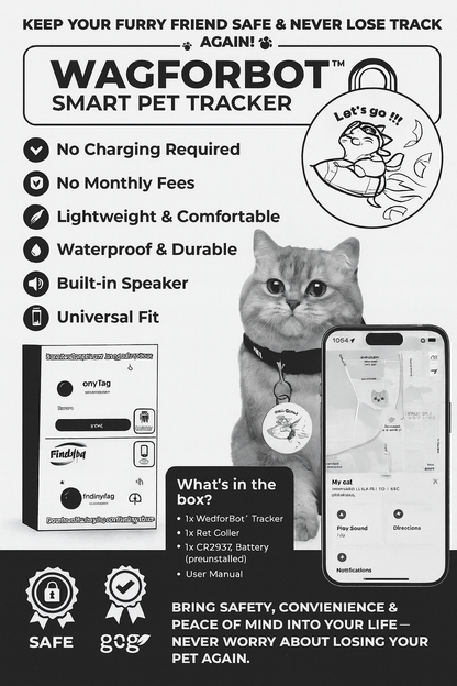 WagforBot™ Smart Pet Tracker Collar – No Charging, Waterproof & No Monthly Fee